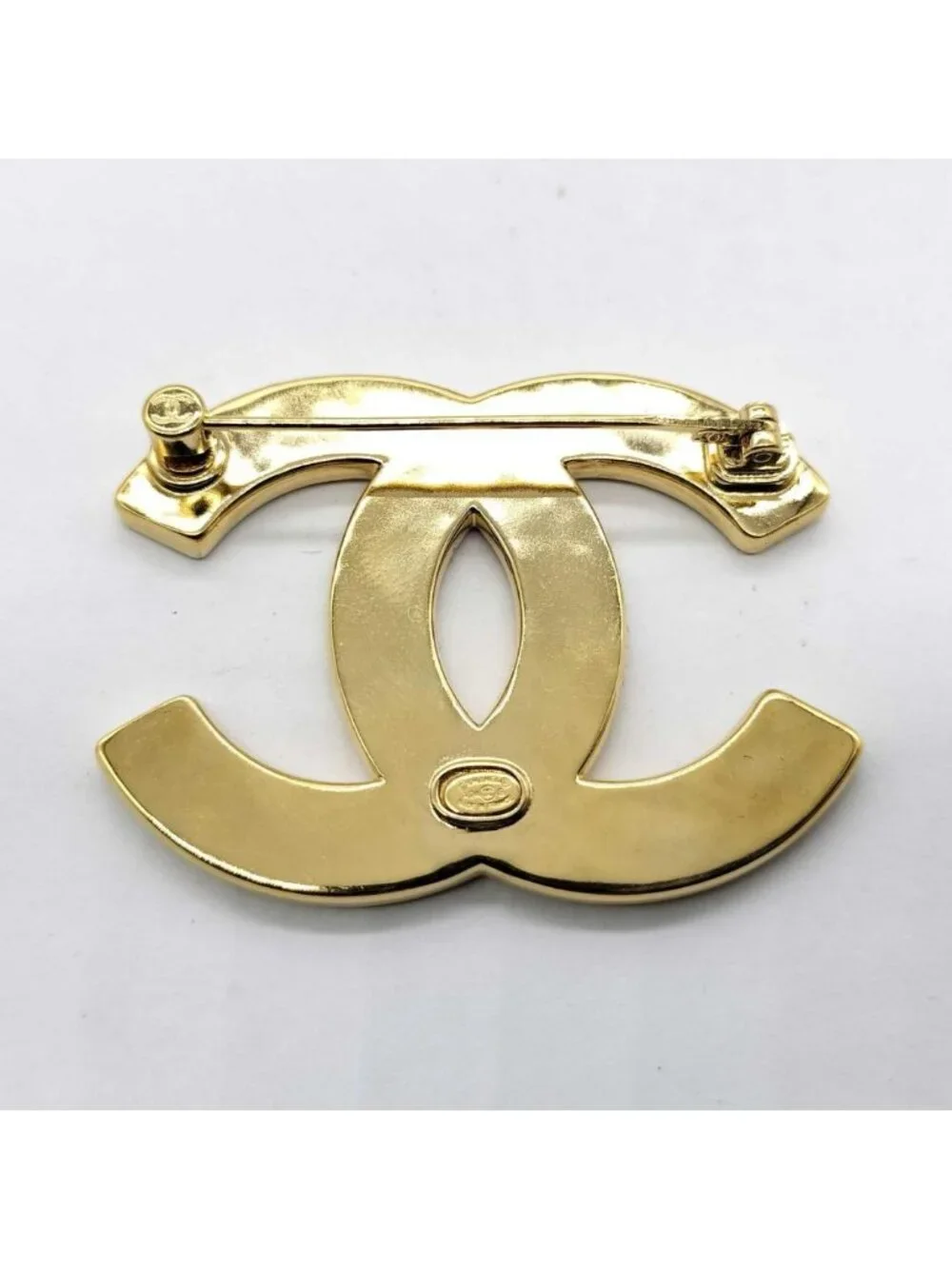 Chanel CC Logo Brooch Gold Pink Clover Pin